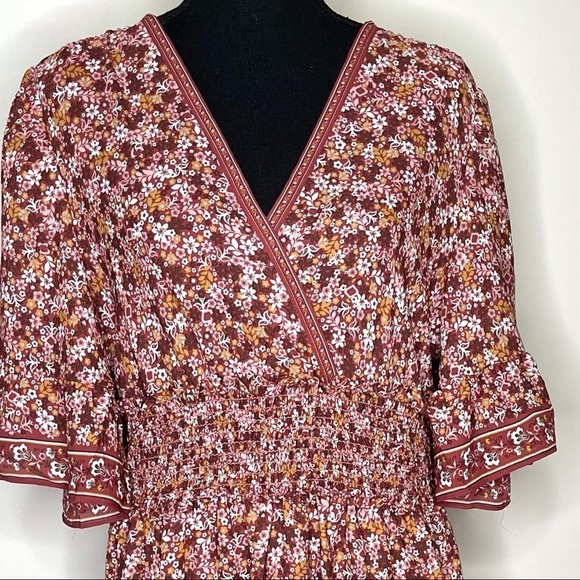 🔥 Max Studio Floral Flutter Boho Prairie Surplice Dress L New - Picture 2 of 13